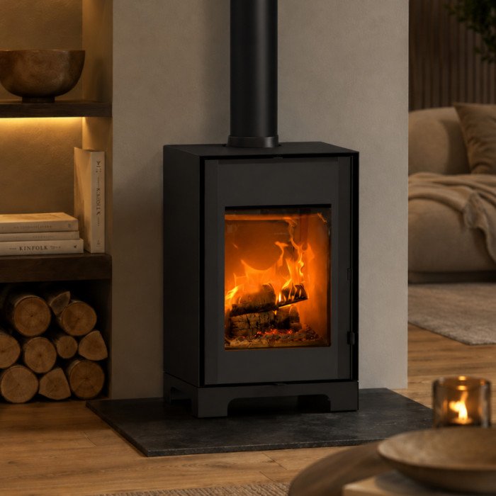 Estufa de leña FOCO Modula Classic de 8,5 kW nominales con patas e instalación incluida