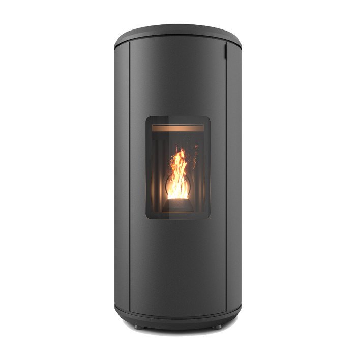 Estufa de pellet FOCO Forgya Round Steel 8C de 8,3 kW nominales con instalación incluida