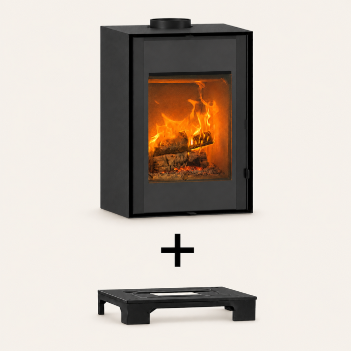 Estufa de leña FOCO Modula Classic de 8,5 kW nominales con patas e instalación incluida