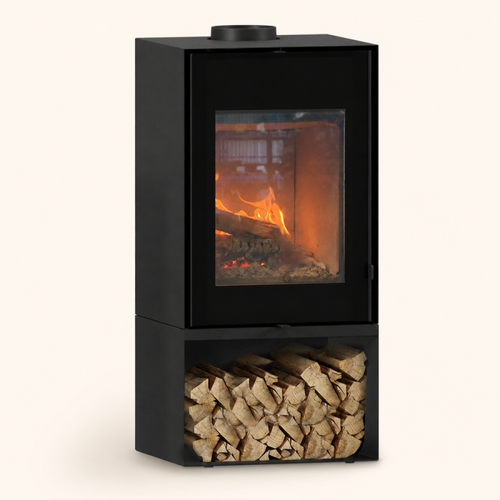 Estufa de leña FOCO Modula Style de 8,5 kW nominales con portaleña e instalación incluida