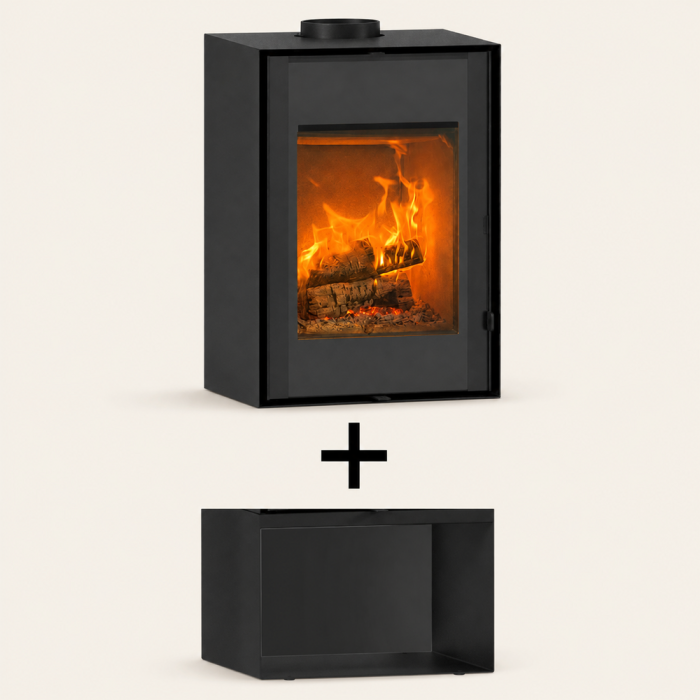 Estufa de leña FOCO Modula Style de 8,5 kW nominales con portaleña e instalación incluida