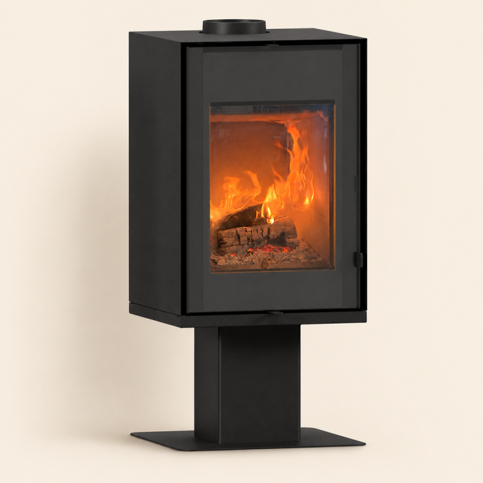 Estufa de leña FOCO Modula Design de 8,5 kW nominales con columna e instalación incluida